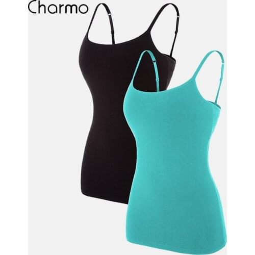 Charmo Women Basic Camisole Cotton Camisole Tank Tops Built In Self Bra Adjustable Strapped Sleepwear Jogging Wear Running Vests