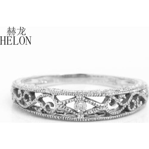 HELON Sterling Silver 925 SI/H 0.004ct Natural Diamond Engagement Anniversary Ring Women Art Nouveau Antique Trendy Jewelry Gift