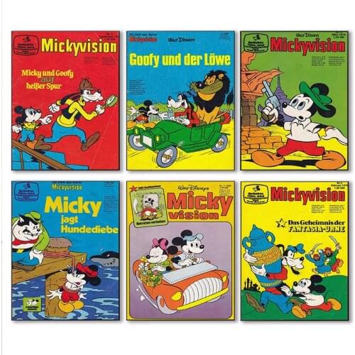 Disney Magazine Canvas Paintings Mickey Goofy Posters and Cartoon Prints Wall Art Pictures for Living Kids Room Home Decoration