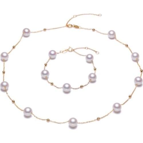 Sinya 18k Au750 Gold Necklace Bracelet Suit Women Ladies Girls 2021 New Arrival Natural Pearls Jewelry Set Hot Sale
