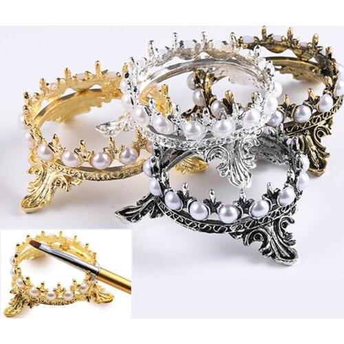 1pc Metal Crown Nail Brush Holder Pen Stand Display Carving UV Gel Pen Carrier Storage Manicure Stand Salon Brush Rack Accessory