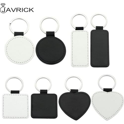10Pcs Leather Keychains Blank Heart Round Square MDF Keychains Sublimation Heat Transfer Keychains Kit Jewelry Making