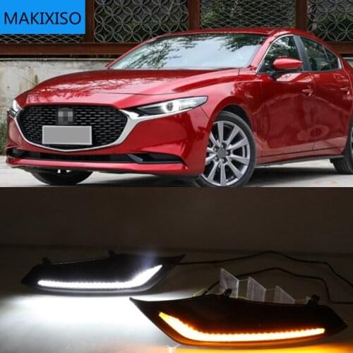 2Pcs DRL for Mazda 3 Axela 2019 2020 LED car Driving daytime running light fog lamp with flow yellow turn Signal