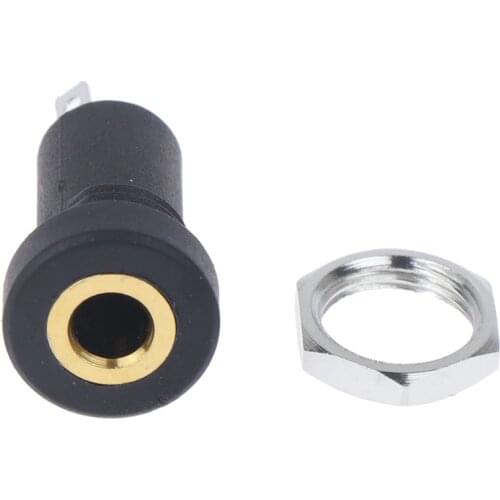 3.5MM Audio Jack Socket 3 Pole Black Stereo Solder Panel Mount Gold With Nuts