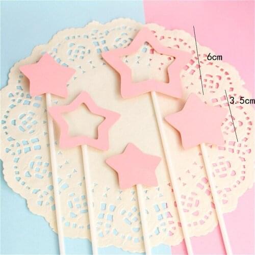 5pcs Mini Heart Star Cupcake Toppers Cake Topper Decorating Picks Kids Wedding Birthday Party Decorations Baby Shower Favors