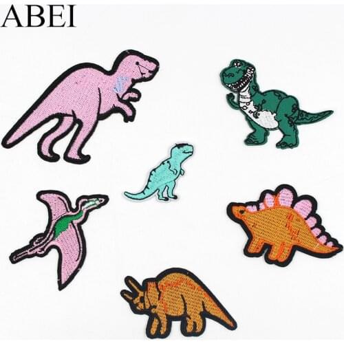 6pcs/lot Embroidered dinosaur Patches for boy clothes Iron On Cartoon Animals Stickers Handmade Sewing Appliques Garment Badge