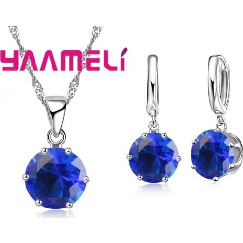925 Silver CZ Stone Classic Necklaces Pendant +Stud Earrings Fashion Lady Party Jewely Sets For Wholesale Price