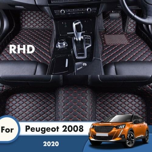 RHD Custom Car Floor Mats For Peugeot 2008 2020 Leather Car Styling Foot Pads Car Accessories Interior Decoration Carpets Cover