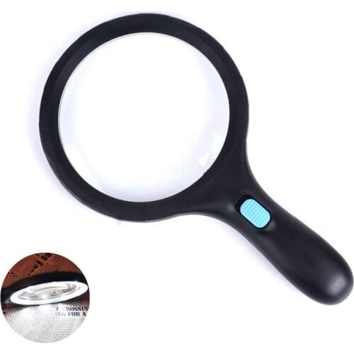 Large Lens Handheld Magnifier 2X 5X Illuminated Magnifying Glass with 10 LED Handle Reading Magnifying Loupe for Low Vision Aids
