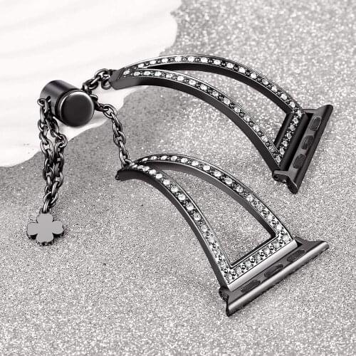 Stainless Steel Bracelet for Apple Watch Band 44mm 42 mm 38mm 40mm iWatch Strap Bands correa Bling Dressy Bangle Bracelet Black