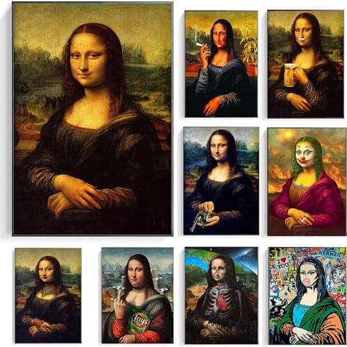 Mona Lisa Holding The Cat Funny Art Canvas Paintings on The Wall Art Posters and Prints Da Vinci Famous Art Pictures Cuadros