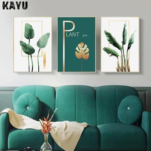 Canvas Painting Nordic Wall Art Green Plants Gold Leaf Posters and Prints Living Room Living Room Mural Nordic Home Decoration