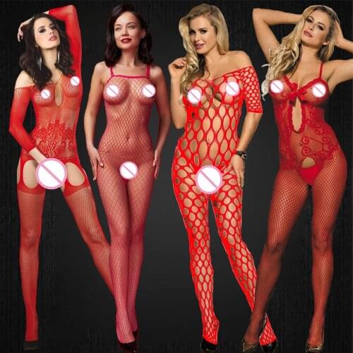 Red Porn Sexy Lingerie Bodysuit Underwear Sleepwear Women Tight Open Crotch Teddies Costumes Bodystocking Erotic Baby Doll Mujer