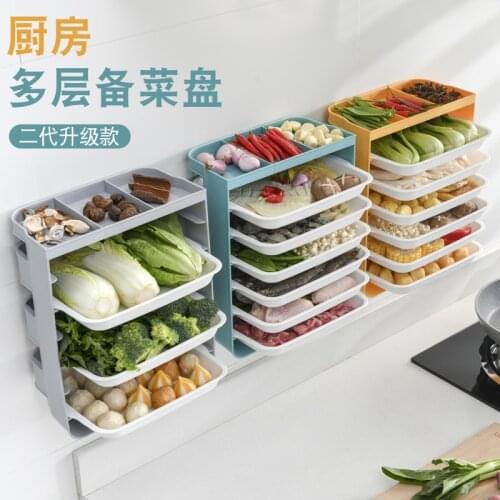 Creative Wall-Mounted Kitchen Preparation Dish Organizer Tray Hot Pot Rack Plastic Multi-Layer Punch-Free With Storage Dish