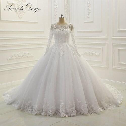 Abendkleider 2019 Long Sleeve Lace Applique Ball Gown Wedding Dress