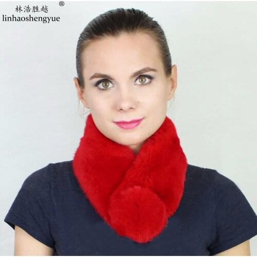 Linshenghaoyue fashion women Rabbit fur scarf with Rabbit fur ball Real REX rabbit fur Magnetic Tube Bar Clasp