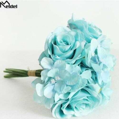 Meldel Bridal Bouquet Artificial Rose Flowers Silk Hydrangea Fake Flowers Wedding Bouquet DIY Home Garden Party Prom Decorations