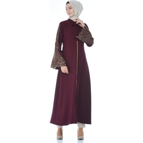 Minahill Embroidery Detailed Abaya Burgundy color 2134-04