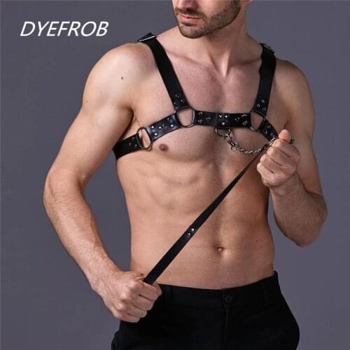 Fashion Fetish PU Leather Tanks Erotic Male Vest Bondage Harness Metal Ring Clothes Gay Adjustable Sexy Costumes Adult Belt