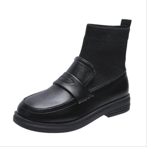 Fashion Japan Style Fashion Women Ankle Sock Boots Girly Girl JK Uniform Shoes Femals Flat Skinny Boots Loafer Casual Shoes
