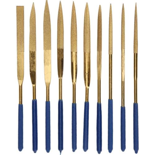 10Pcs 160mm Mini Diamonds Needle File Set Titanium Plated Flat Files for Steel Ceramics Glass Processing Hand Tools