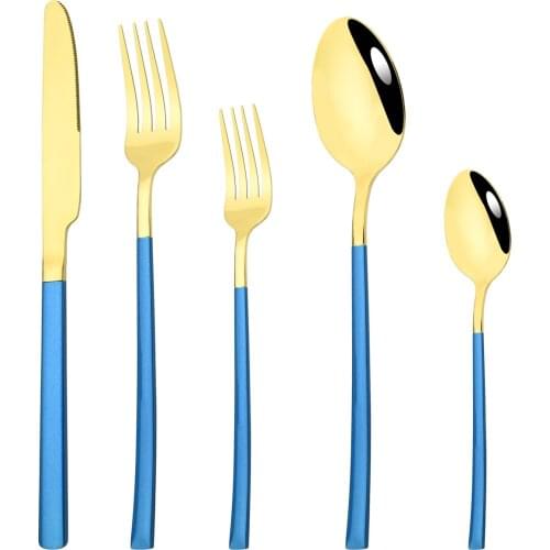 5Pcs Mirror Dinnerware Set Stainless Steel Cutlery Knife Dessert Fork Tea Spoon Tableware Party Kitchen Flatware Silverware Set
