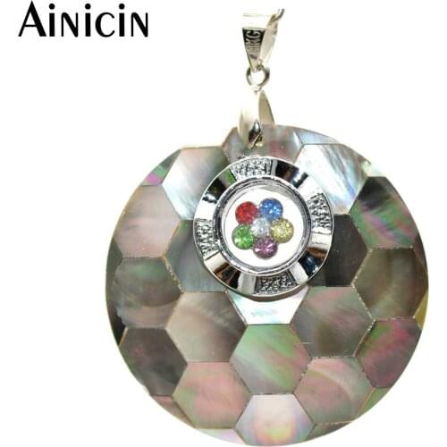 Natural Black Shell Jointed Rotational Rainbow Flower Pendants 38mm Fashion Women Birthday Gift Jewelry