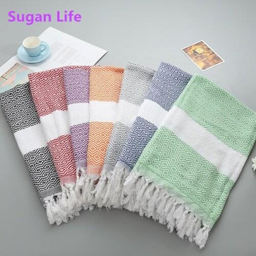 Sugan Life New Oversized Turkish Bath Towel with Tassel Soft Terry Cloth Striped Adult Beach Towel Extra Large Bath Sheet Scarf