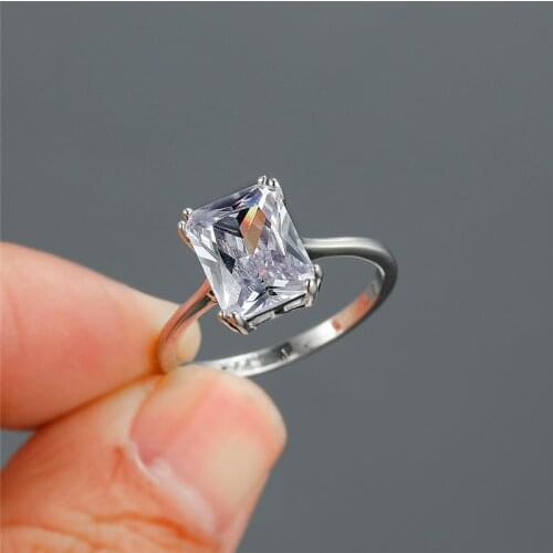 Geometric White Zircon Engagement Ring Silver Color Crystal Rings For Women Simple Fashion Jewelry Female Birthday Present