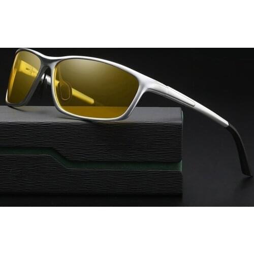 AORON Night Vision Glasses Men Aluminium Magnesium Frame Polarized Night Vision Goggles For Car Driving Anti Glare Glasses 2179