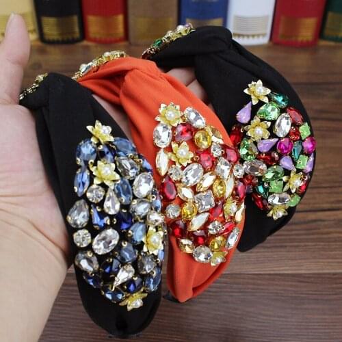 Handmade Baroque Crystal And Pearl Hairbands Fashion Knot Turban Rhinestone Bow Headbands For Ladies Prom Hair Accessories