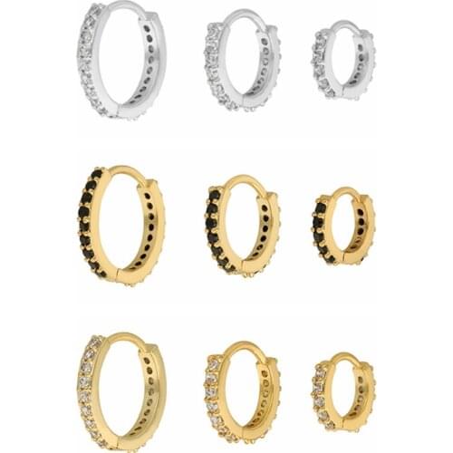 Aide 3PCS Real 925 Sterling Silver Small Black Zircon Hoop Earrings For Women Round Circle Piercing Earring Jewelry Pendientes