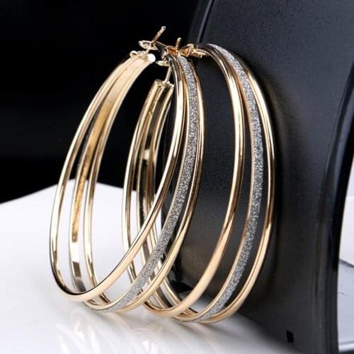 Trendy Elegant Hoop Earrings Temperament Crystal Rhinestone Three Circles Dangle Earrings Brincos for Women Jewelry Wholesale