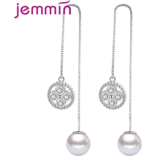 Top Vendor Women 925 Sterling Silver Pearls Cubic Zirconia Drop Earrings Long Tassle Concise Piercing Earings Jewelry