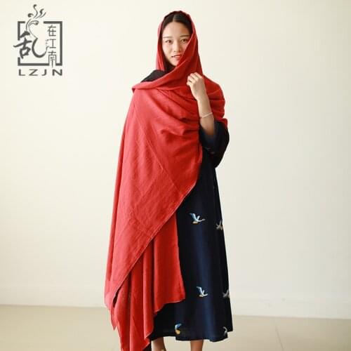 LZJN Hit Color Large Scarf Women Cotton Shawl 3M Extended Long Scarves India Nipal Style Headscarf Cape Bandana Wrap MF-49