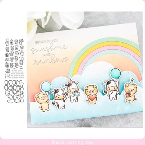 Farmyard Little Cows Stamp and Metal Cutting Dies DIY Scrapbooking for Photo Album Decorative Silicone Clear Stamps 2019 winter