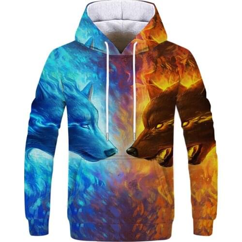 Ice Fire Wolf Hoodies by 3D Men Women Sweatshirts Fashion Pullover Autumn Tracksuits Harajuku Hoodies Casual Animal 2019