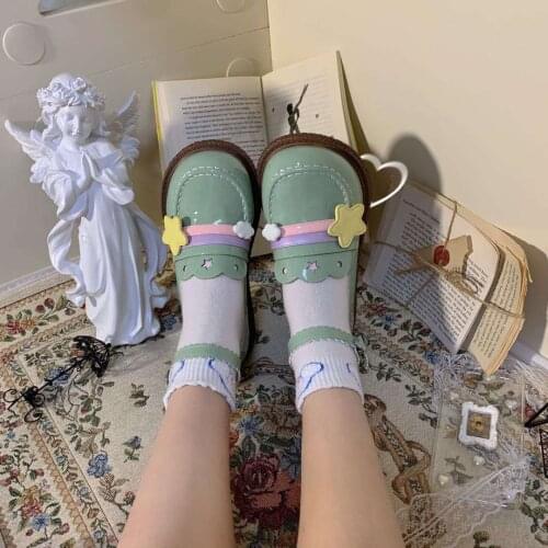 Platform Green Sweet Girls Female Kawaii Tea Party Japanese Cute Anime Cos Lolita Shoes Women Cosplay Jk Shoes Feminine Flats