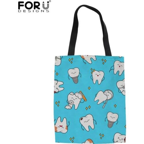 FORUDESIGNS Teeth Pattern Women Shoulder Canvas Large Size Capacity Handle Bag Fashion Ladies Casual Shopping Linen Tote Bag