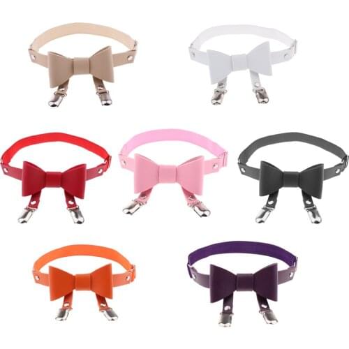 Women Bowknot Leg Garter Faux Leather Elastic Punk Thigh Belts