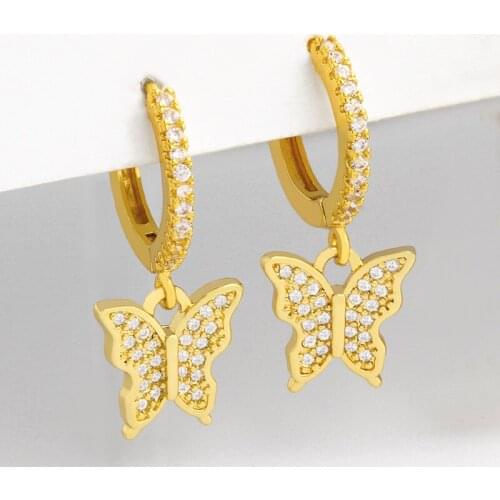 FLOLA Cute Butterfly Earrings For Women Gold Crystal Statement Drop Earrings Dangle CZ Zirconia Fashion Jewelry Gifts ersu64