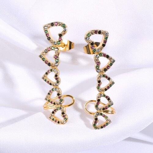 Luxury Colorful Zircon Heart Stud Earrings For Women Fashion Jewelry Ear Cartilage Clip Party Accessories Wedding Gift