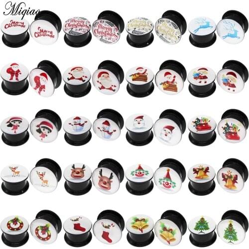 Miqiao 2pcs Ear Gauges Earring Ear Tunnels Plugs Piercing Jewelry Cute Santa Claus Snowman Tree Bell Christmas Gifts 4mm To 25mm