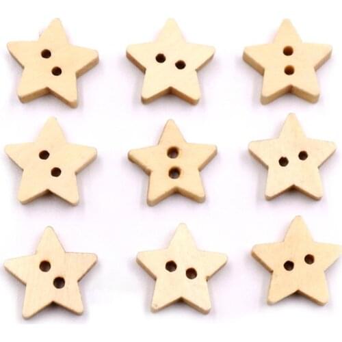 200Pcs Star Shape 2 Holes Wooden Buttons Painting Sewing Scrapbooking Decoration 2 Holes Durable DIY Craft Wooden Buttons