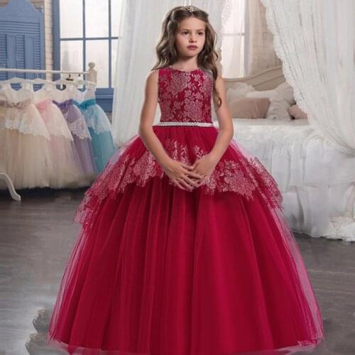 2021 Winter Pageant Evening Dress For Girls Princess Girl Kids Big Children Dresses Beading Lace Party Wedding Dress 10 12 Years