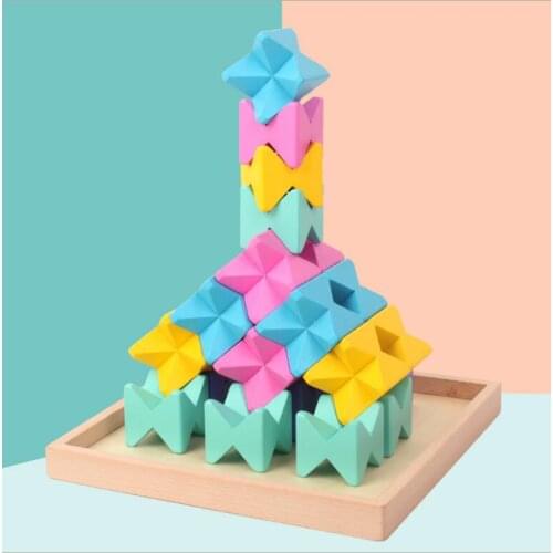 25Pcs Wood Creative Blocks Macaron Variety Stacking Building Blocks with Wooden Tray Toys for Toddler 2-4 Years Non Toxic Paint