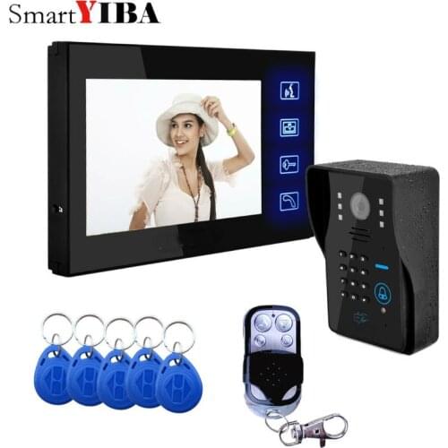 SmartYIBA Touch Screen Video Doorbell 7''Inch Monitor Wired Video Door Intercom Door Phone System Password RFID Access Camera