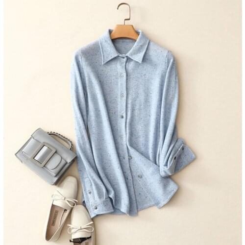 European new fashion neps yarn turn-down collar high quality 100% cashmere cardigan for women