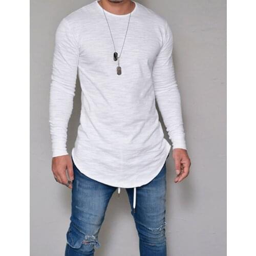Mens Slim Fit O Neck Long Sleeve Muscle Tee Hipster T-shirt Casual Tops Blouse Hip Hop Basic Curved Hem T Shirt Fall