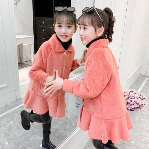 2021 Autumn Winter Children Faux Fur Coat Baby Turndown Collar Thicken Warm Jacket Girls Overcoat Kids Girls Casual Outwear D99